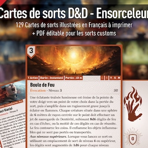 Geïllustreerde tovenaarsspreukkaarten DnD 5e editie in het Frans - afdrukbare PDF + aanpasbare PDF