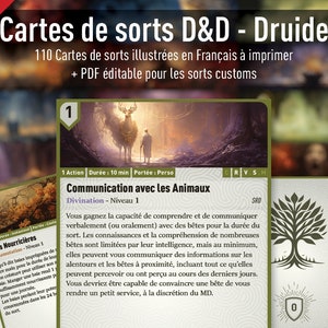 Cartes de sort de Druide illustrées DnD 5e Edition en Français - PDF imprimable + PDF personnalisable