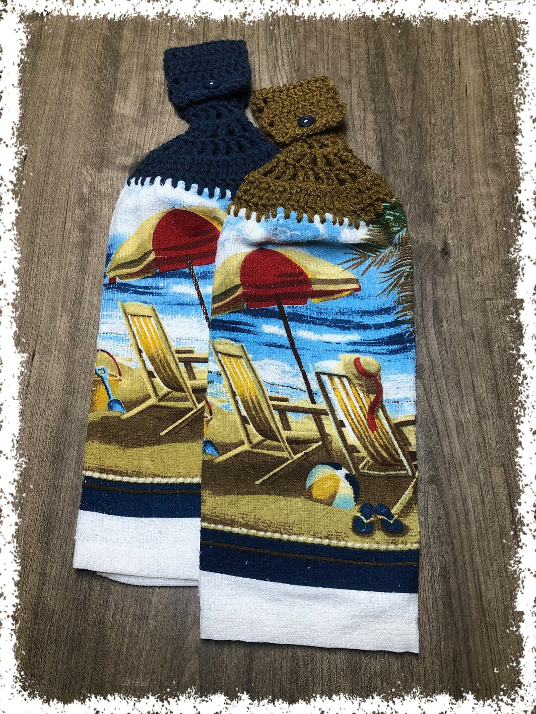 Beach and Ocean Themed Hand Towel With Crocheted Top You Pick Color of