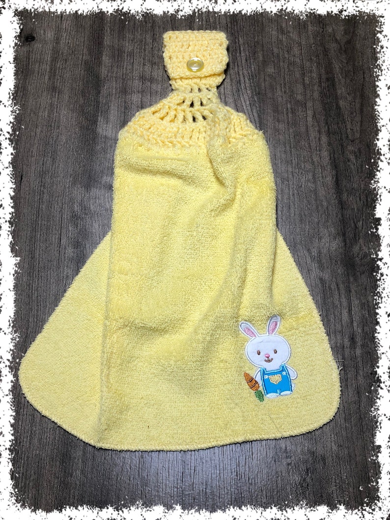 Easter Bunny Yellow Wash Cloth With Buttercup Crocheted Top image 1