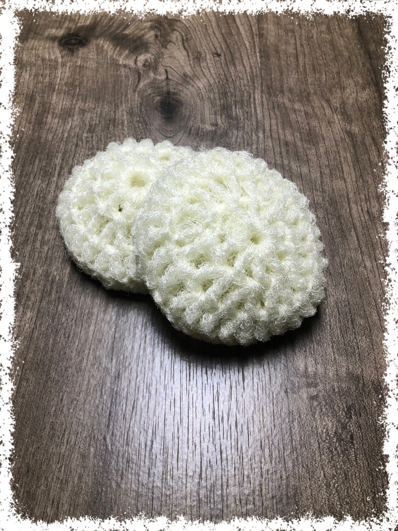 Ivory Crocheted Nylon Netting Dish Scrubbies-Pair image 1