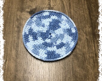 Faded Denim Crocheted Round Cotton Potholder