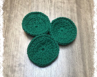 Dark Green Crocheted Cotton And Nylon Netting Dish Scrubbies-Trio