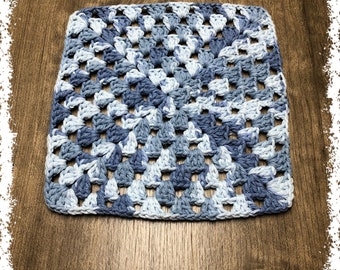 Faded Denim Crocheted Square Dish Cloth