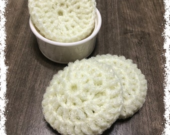 Ivory Crocheted Nylon Netting Dish Scrubbies- Trio
