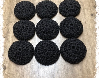 Black Or White Crocheted Nylon Netting Dish Scrubbies-Lot Of Nine-You Choose Color