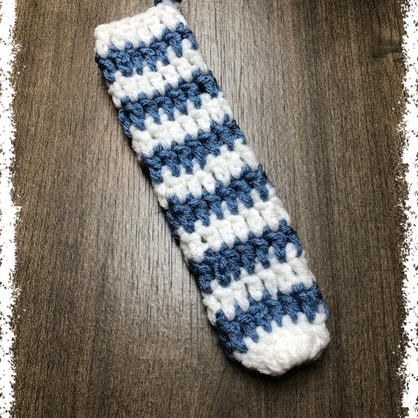 Country Blue And White Striped Crocheted Pot Handle Cover