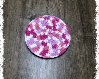 Patio Pinks Crocheted Round Cotton Potholder