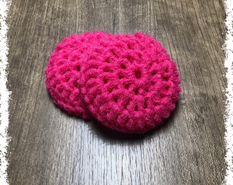 Pink Crocheted Nylon Netting Dish Scrubbies- Pair- You Pick Color