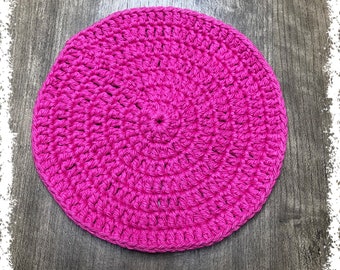 Hot Pink Crocheted Round Dish Cloth