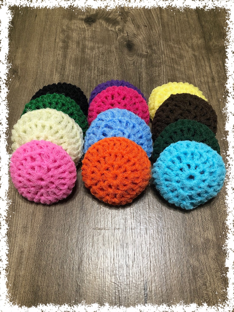 Assorted Crocheted Nylon Netting Dish Scrubbies-Mystery Lot Of Twelve image 1