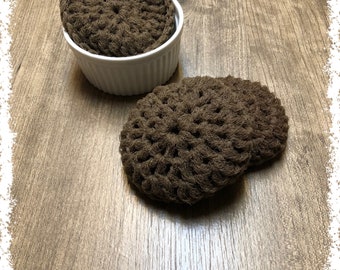 Dark Brown Crocheted Nylon Netting Dish Scrubbies-Trio