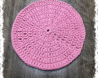 Rose Pink Crocheted Round Dish Cloth