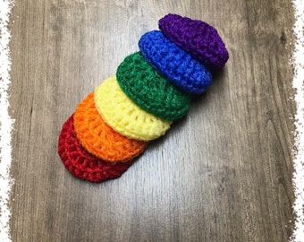 Rainbow Crocheted Nylon Netting Dish Scrubbies- Set Of Six