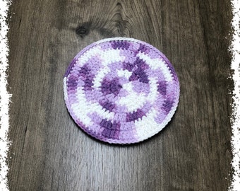 Purple And White Variegated Crocheted Round Cotton Potholder