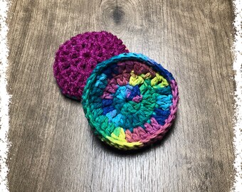 Psychedelic Crocheted Cotton And Nylon Netting Dish Scrubbies-Pair