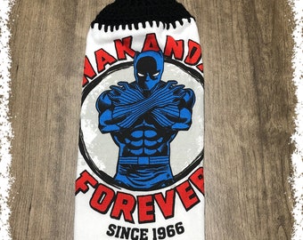Wakanda Forever Black Panther Hand Towel With Black Crocheted Top