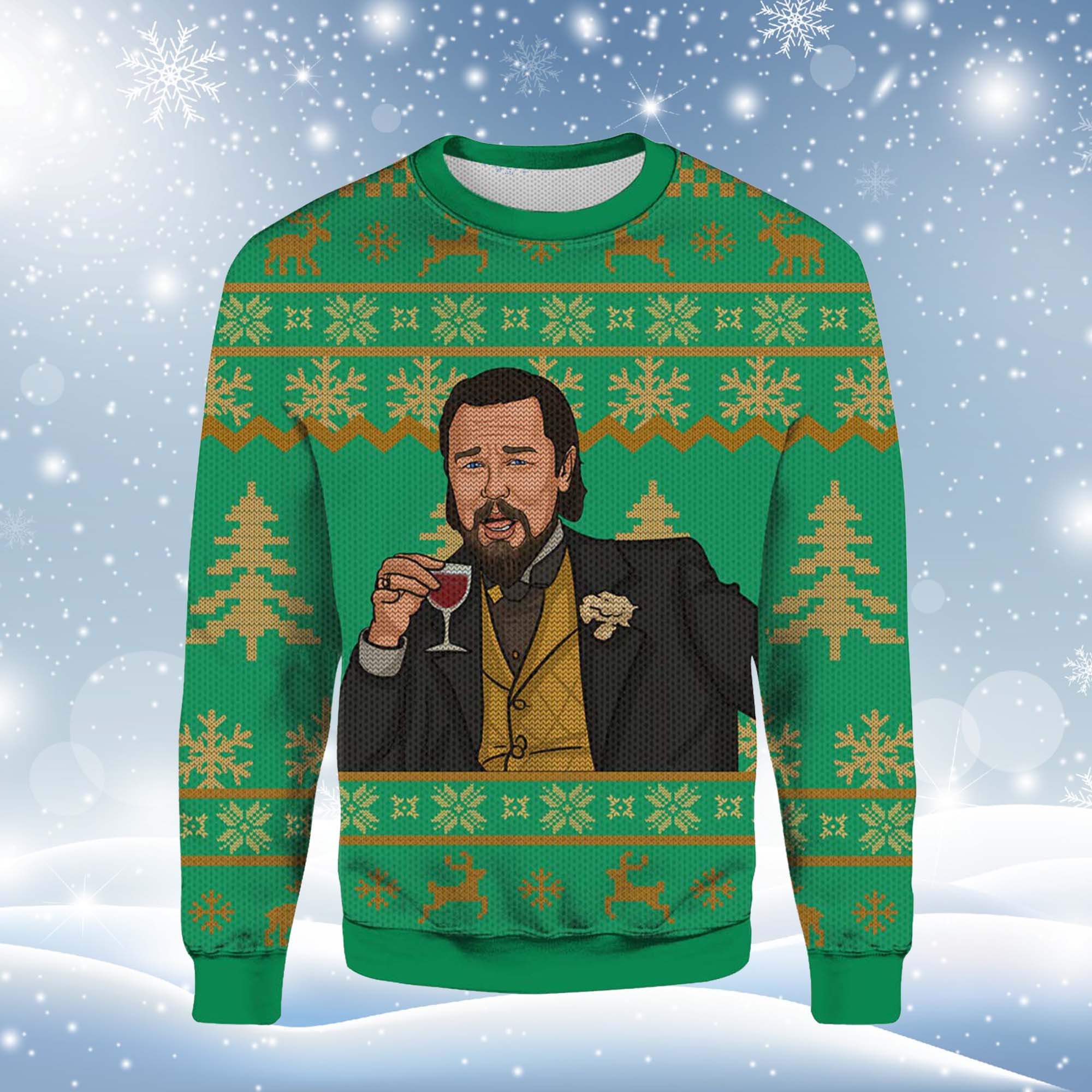 Leo Laughing Meme Ugly Christmas Sweater sold by Emma Johnston
