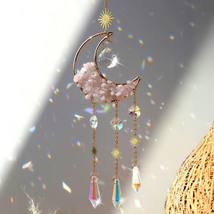 Celestial Moon Crystal Hanger, Boho Window Prism Decor, Handmade Rainbow Light Catcher, Magical Sun Catcher Gift