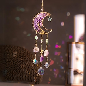 Moon Sun Catcher for Window Hanging, Father&#39;s Day Gift, Gift for Women, Hanging crystal, Crystal prism Aurora Lightcatcher