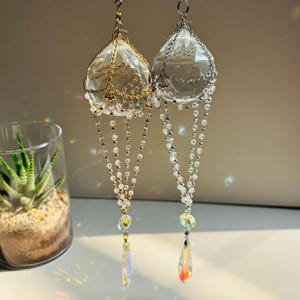 Star Sun Catcher, Luxury Pearl Light Catcher, Rainbow Maker, Boho Interior Decor, Hanging Gold Crystal Prism, Suncatcher