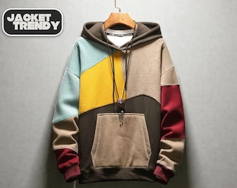 Men's Color Block Fleece Hoodie | Cozy Autumn Winter Jacket