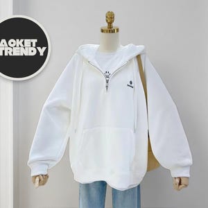Sudadera con capucha y media cremallera para mujer, sudadera con estampado de letras y bolsillo, top holgado informal de primavera, capa ligera de otoño