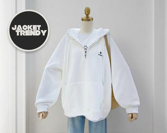 Half-Zip Pullover Hoodie | Women's Letter Print Sweatshirt
