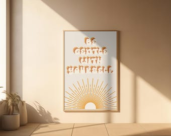 Be Gentle With Yourself – Retro Sunshine Motivational Printable, Digital Quote Wall Art, Self-Kindness Decor