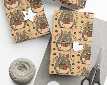 Totoro Inspired Christmas Wrapping Paper, Cute Gift Wrap, Cute Christmas Wrapping Paper