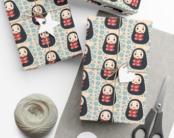 Ghibli No Face Wrapping Paper, Kawaii Christmas Gift Wrap
