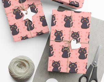 Luna cat wrapping paper. Sailor moon wrapping paper. Gift for her. Gift for him. Anime. Japan.