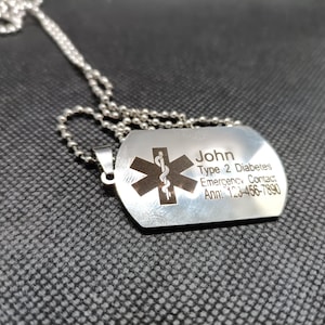 Medical Alert Dog tag Necklace