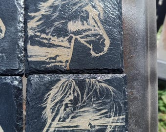 Engraved Horse Slate Coasters – Rustic Equestrian Gift
