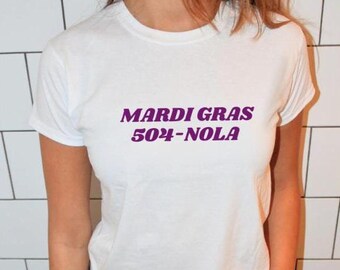 Mardi Gras Fitted Tee | Mardi Gras Parade T-Shirt | Nola | Mardi Gras 504 | Aesthetic Mardi Gras | Women's Mardi Gras | Trendy Mardi Gras