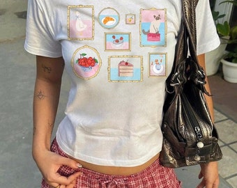 Kitschy Gallery Women's Tee Cute Trendy Little Frames T-Shirt Aesthetic Feminine Semi-Fitted Tee Eclectic Free-People Dupe