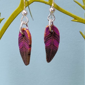 Purple & black bird feathers polymer clay sterling silver earrings OOAK image 2