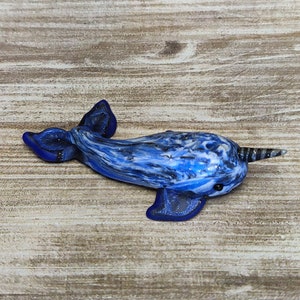 Miniature narwhal in black white & blue handmade polymer clay figurine image 1