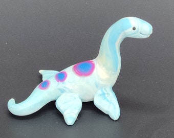 Miniature Loch Ness Monster light blue hand sculpted plesiosaur dinosaur figurine