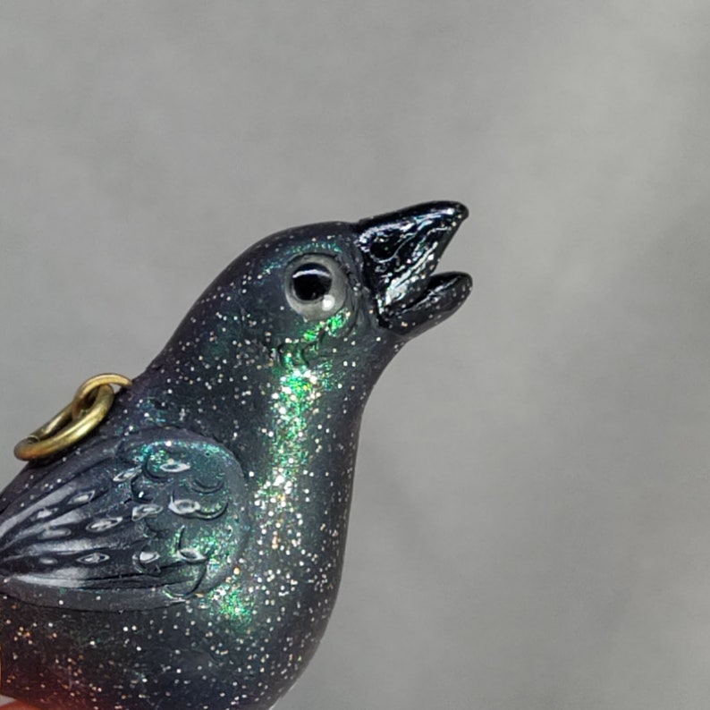 Hand sculpted chonky Raven Crow rattle miniature polymer clay bird sculpture OOAK image 3