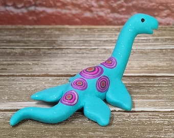 Sky blue and purple spotted miniature cute kawaii Nessie lake monster figurine OOAK dinosaur
