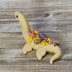 Ivory colored miniature pastel floral Nessie lake monster dinosaur figurine image 5