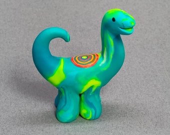 Brightly colored mini dinosaur brontosaurus cute hand sculpted figurine