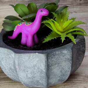 Purple dinosaur miniature turquoise spotted brontosaurus cute kawaii figurine OOAK image 6