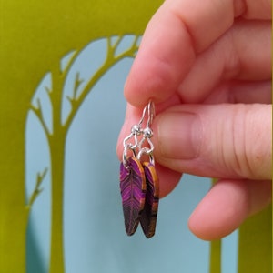 Purple & black bird feathers polymer clay sterling silver earrings OOAK image 3