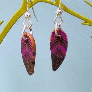 Purple & black bird feathers polymer clay sterling silver earrings OOAK image 1