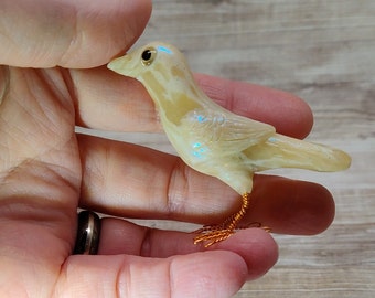 Standing iridescent white crow bird polymer clay miniature hand sculpted figurine