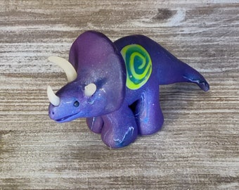 Purple marbled triceratops dinosaur with spiral spots miniature cute kawaii figurine