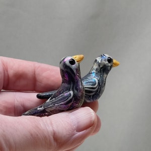 Standing pair of swirled glow in the dark birds polymer clay miniature hand sculpted figurines image 4