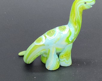 Green, blue & white swirled mini dinosaur brontosaurus cute hand sculpted figurine